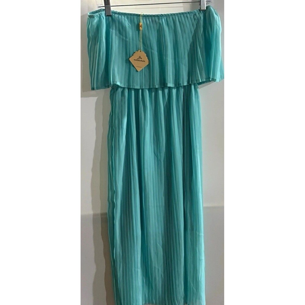 Mondschein Womens Turquoise Off Shoulder Pleated Chiffon Dress S